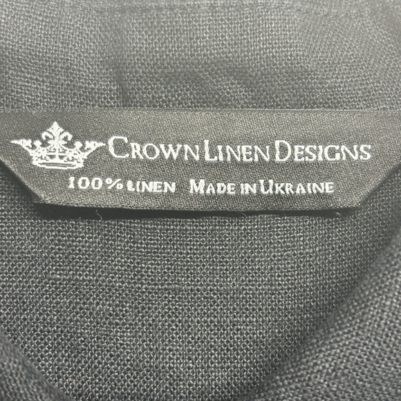 CROWN LINEN DESIGNS Black Linen Bell sleeves Button Down Shirt Tunic Dress S - Picture 3 of 6